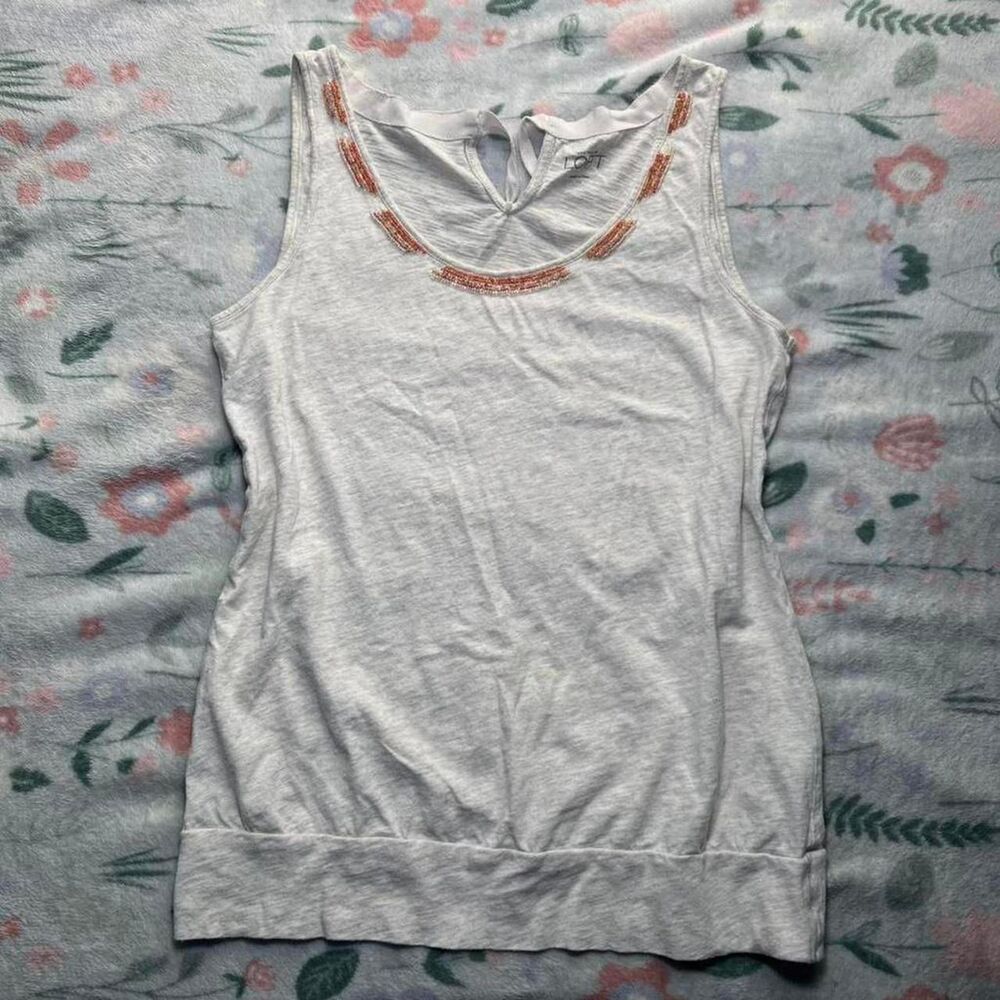 Ann Taylor Loft Beaded Tank Top XS Retro Y2K Minimalist Boho Indie Earthy Fairy